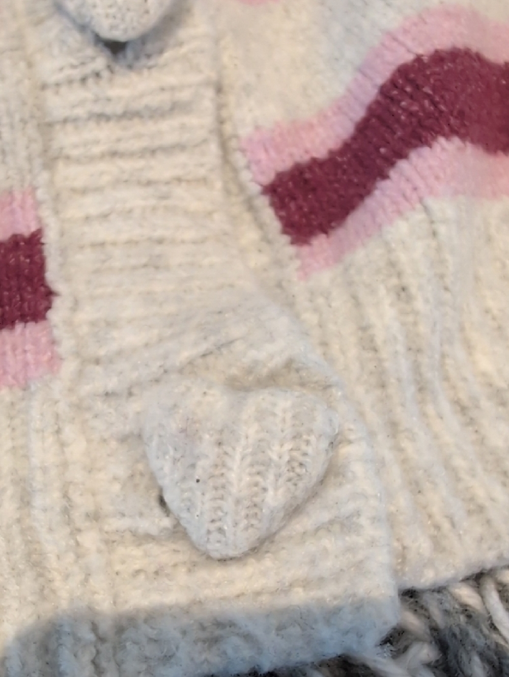 331 - Wild Skye Striped Cardigan, Knit Cozy Coquette Vibes, Heart Shaped Buttons - Picture 3 of 7